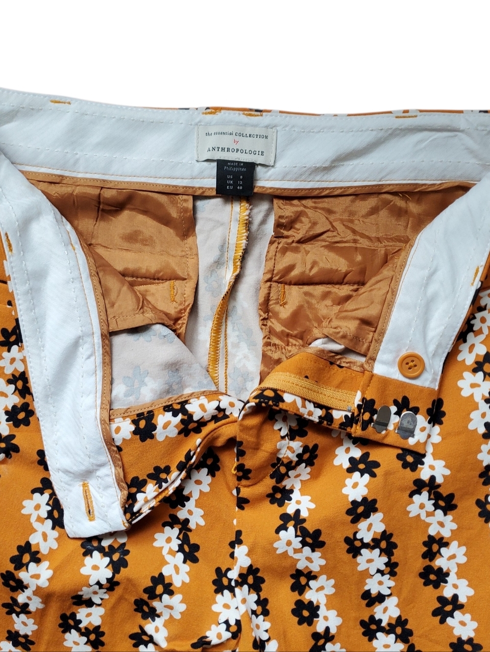 Anthropologie Floral Mustard Button Pants - Size 8 - Picture 2 of 10